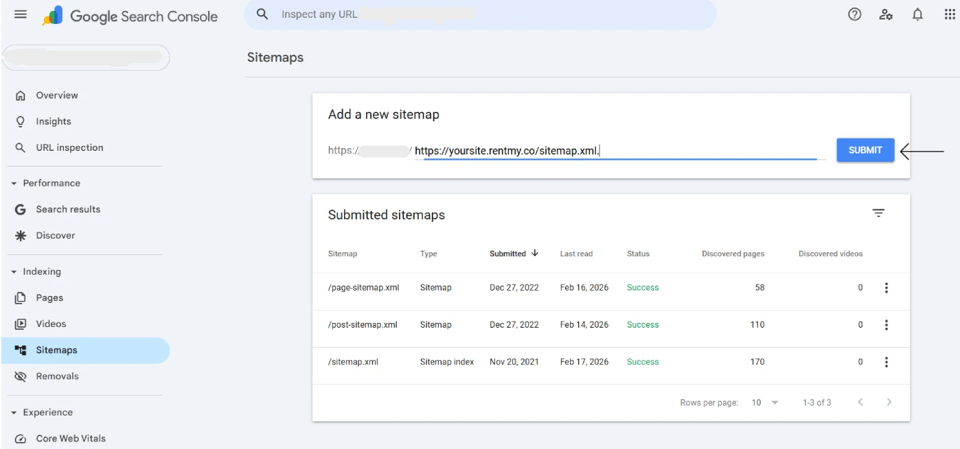 Resubmitting rental website sitemap for updated content