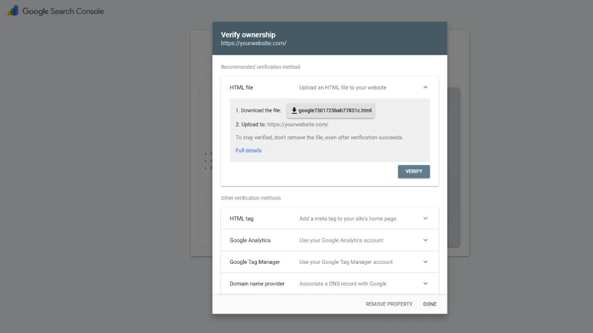 Verifying rental website ownership in Search Console