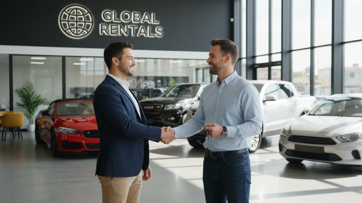 Rental business handshake symbolizing successful rental agreement