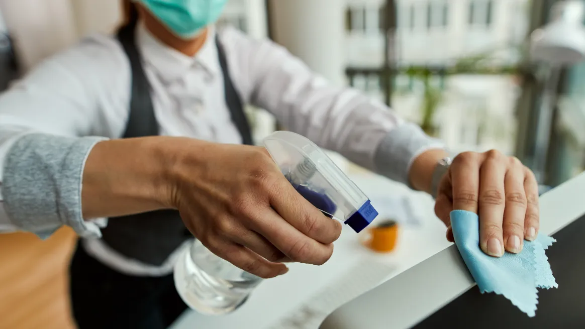 Baby gear cleaning protocol being performed with safe disinfectants