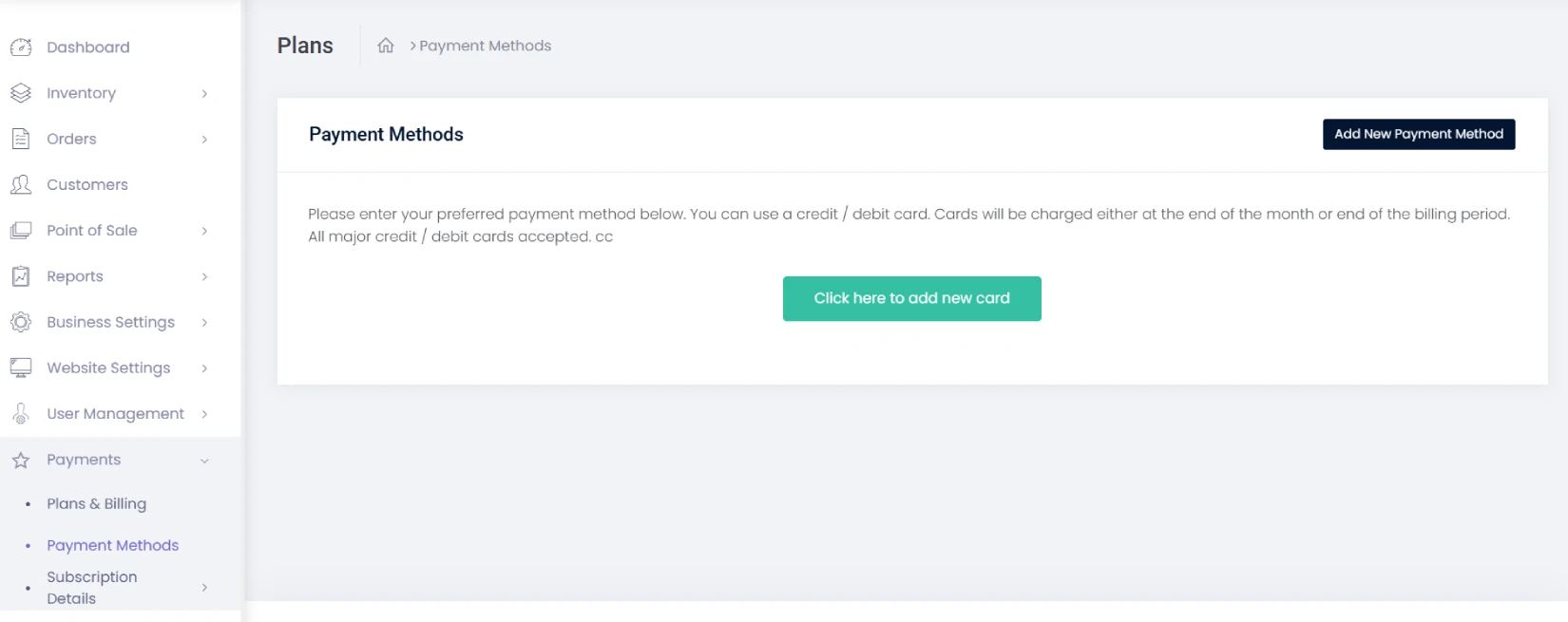 RentMy dashboard for adding secure payment methods
