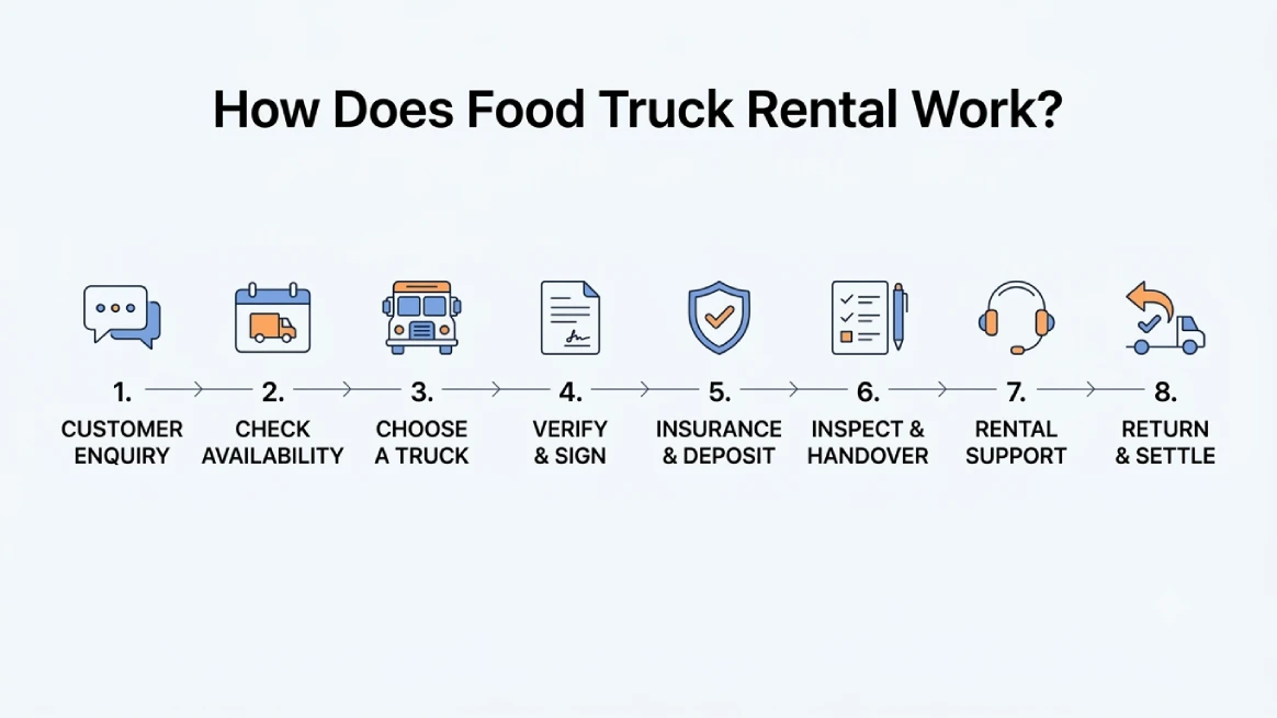Infographic showing step‑by‑step food truck rental process