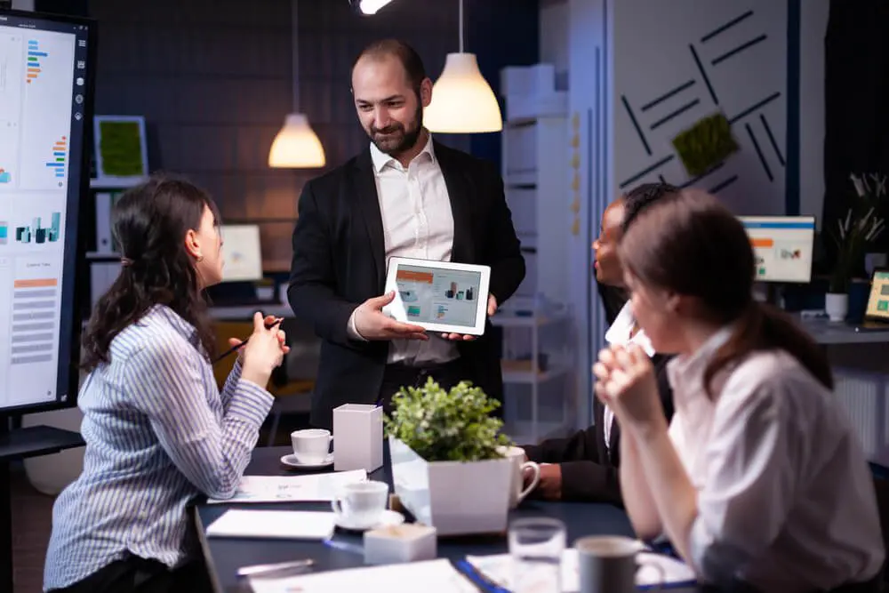 Marketing meeting strategy session for party rental business growth