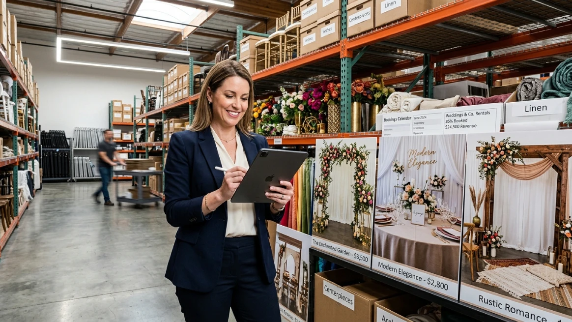 Professional overseeing inventory and profitability of wedding rentals