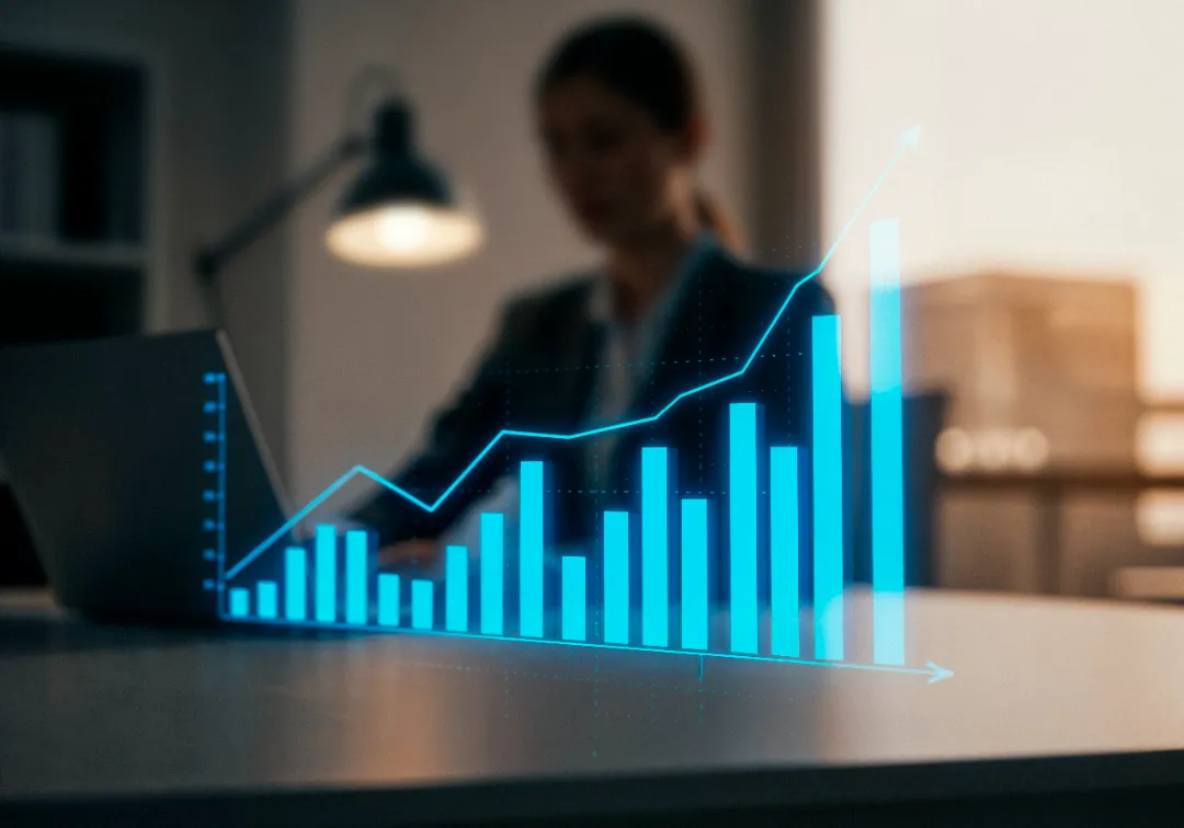 Digital graph showing upward business growth and progress