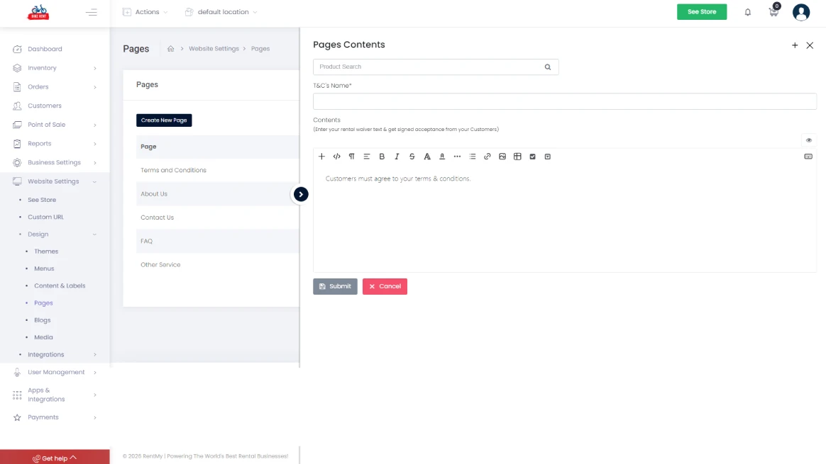 RentMy contract finalize and auto-store interface