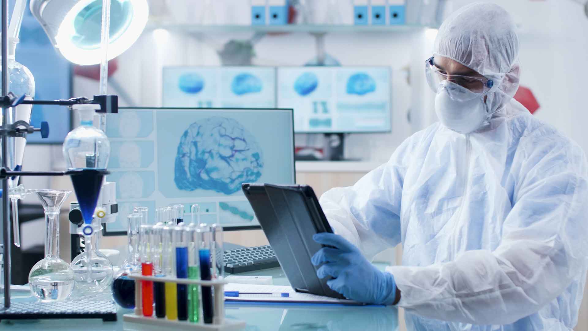 A healthcare researcher reviewing home health equipment available for rental