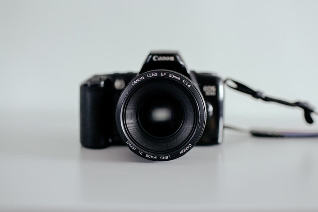 Professional camera equipment set up for a photography shoot