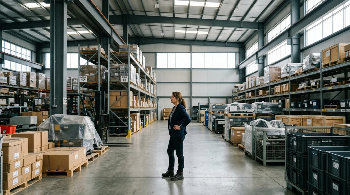 Warehouse shelves stacked high showing excess inventory