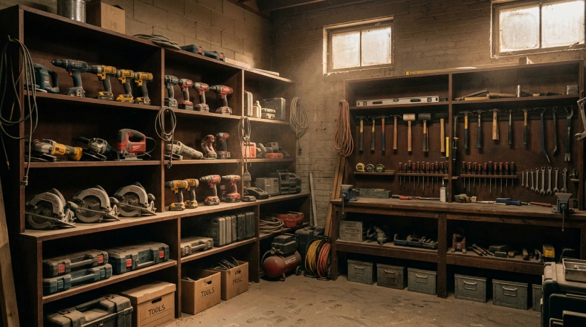 Idle rental equipment stored neatly in tool room