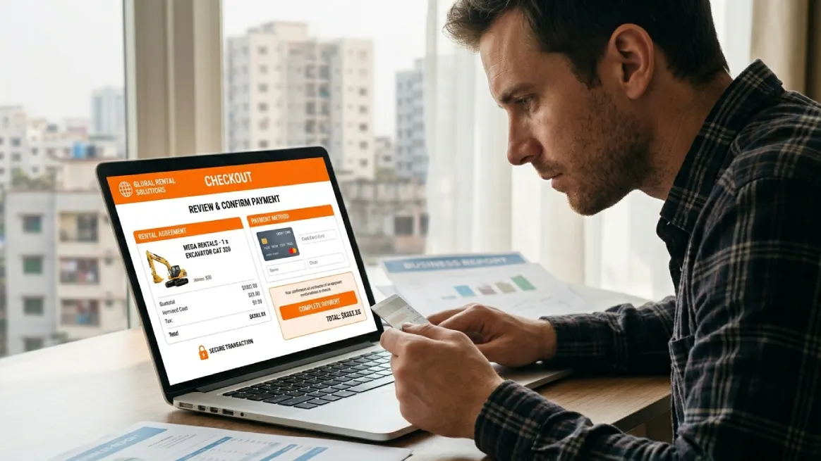Digital checkout process for equipment rentals using an online payment system