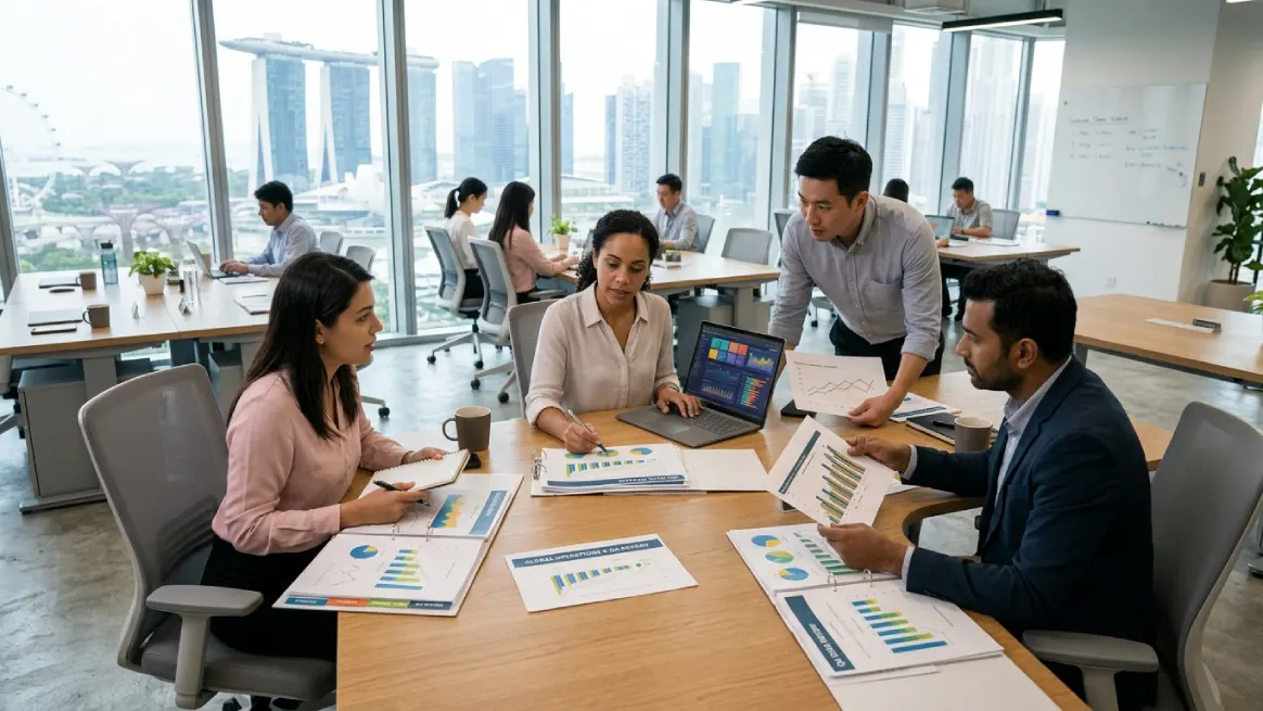 Professionals analyzing business data and key rental industry statistics for growth planning