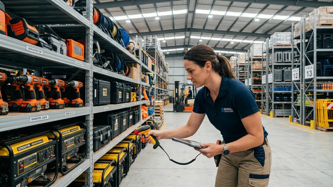 Warehouse inventory audit supporting rental asset management and equipment utilization