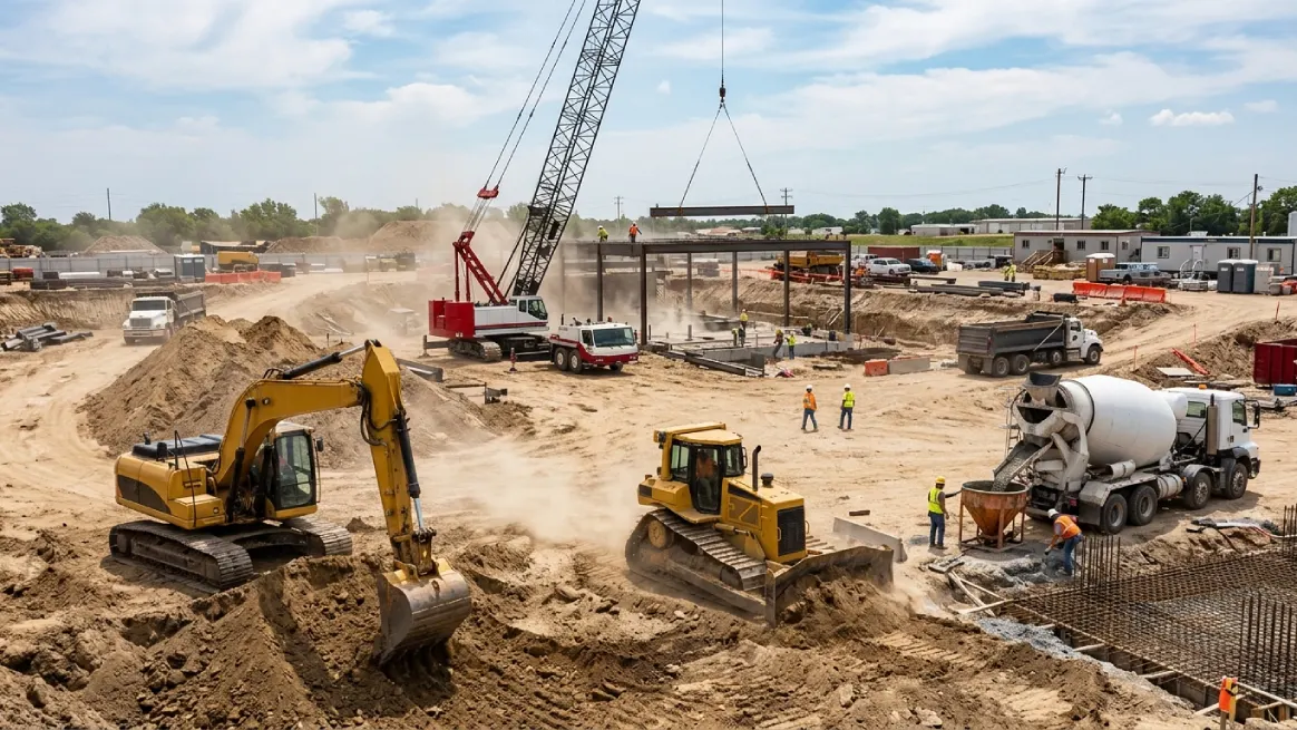 Heavy machinery operating on a construction site reflecting equipment rental demand growth