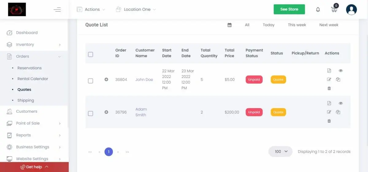 RentMy order list with rental terms acknowledgement