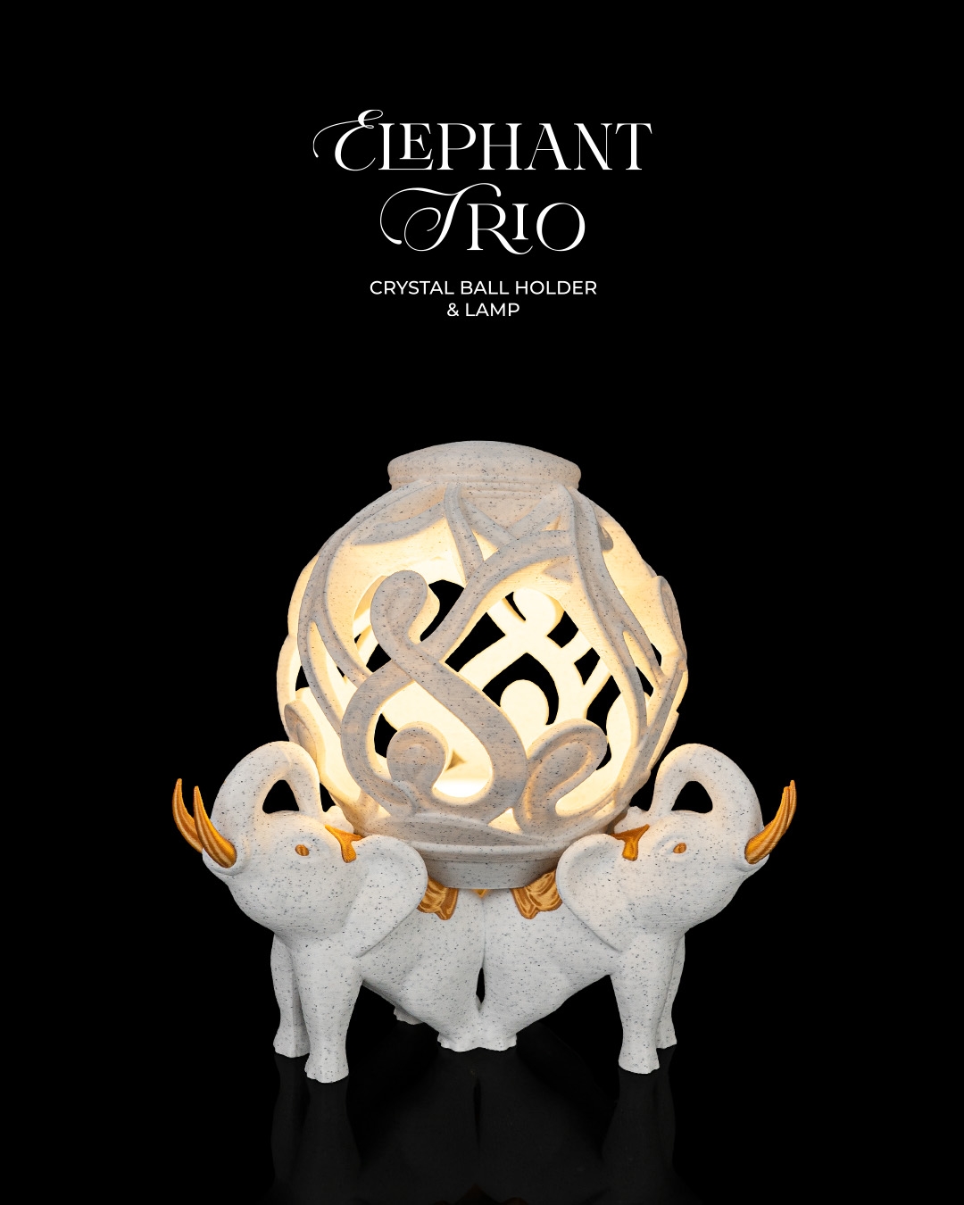 Elephant Trio - Crystal Ball Holder & Lamp