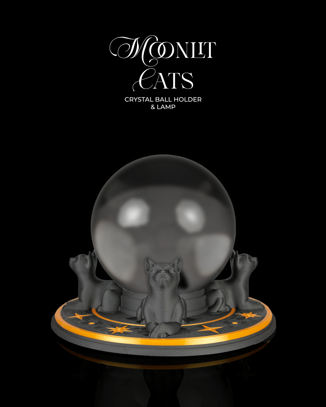 Moonlit Cats - Crystal Ball Holder & Lamp