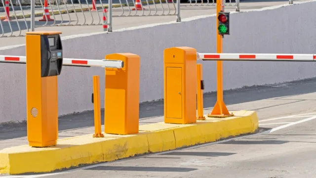 Gate with traffic lights