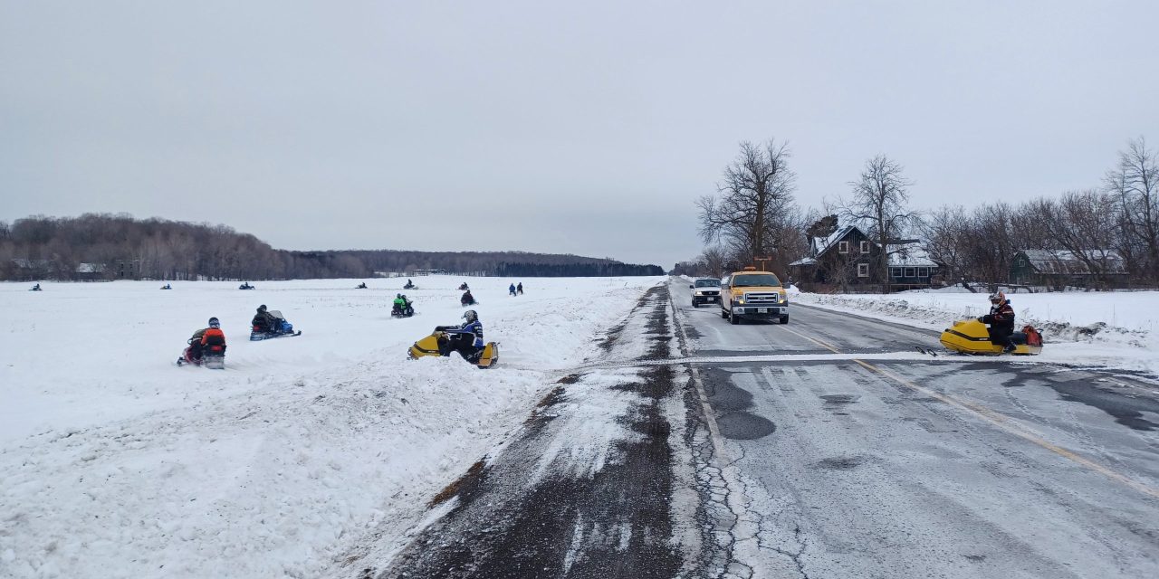 Antique snowmobile time in Sainte-Anne-de Prescott