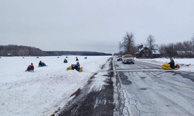 Antique snowmobile time in Sainte-Anne-de Prescott