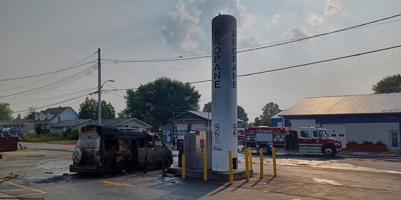 Camper van burns at propane filling station in Hawkesbury