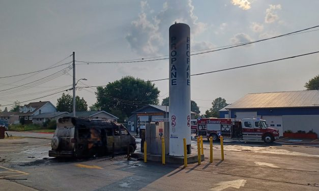 Camper van burns at propane filling station in Hawkesbury
