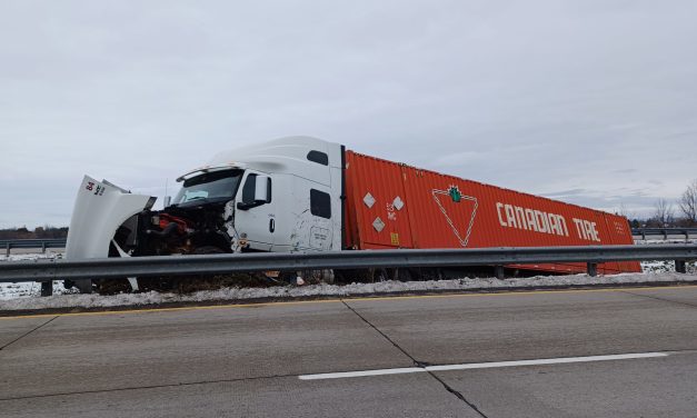 Tractor trailer jumps the road on Highway 417