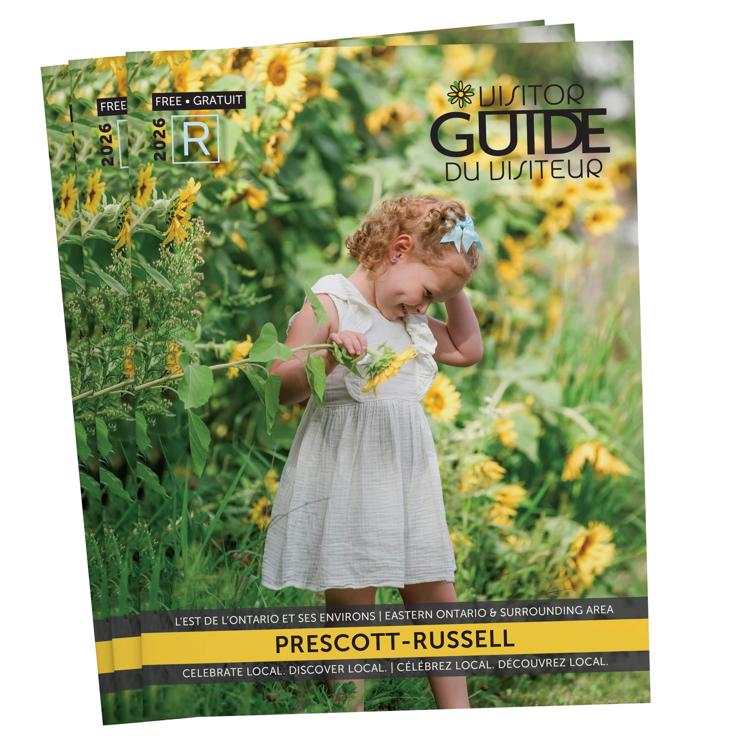 Magazine Mockup 2026 no bg Photo of the cover of the 2024 Visitor Guide Magazine with a happy couple playing with there little son in the water at a beach