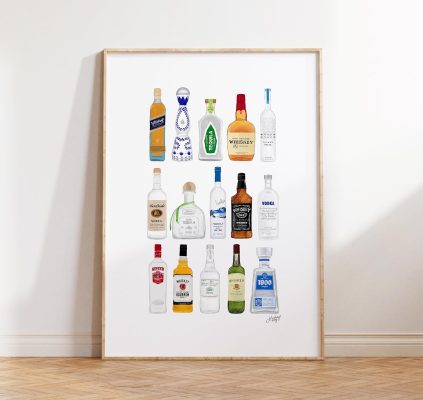 Bottles Illustration Wall Art Bar Poster Dorm Room Decor Unframed Funny Cute Decor Home Wall Art