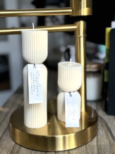 Nordic Ribbed Stripe Pillar Candle | Scented |Unscented, Home Decor, Vegan, Geometric, Unique Gift, Avant Garde
