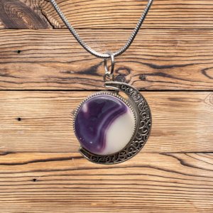 Spinning Moon Necklace with Quahog Shell Wampum & Abalone