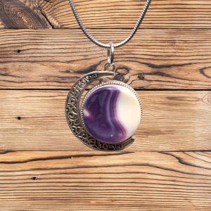 Spinning Moon Necklace with Quahog Shell Wampum & Abalone