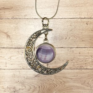 Quahog Shell Wampum Moon Necklace
