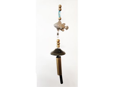 Upcycled Brown Light Fixture and Fish Wind Chime