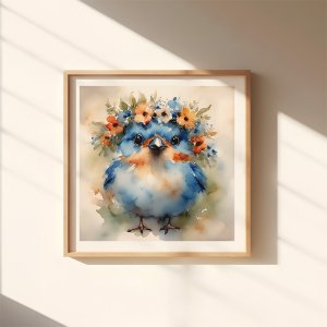 "Buttercup" Original Bluebird of Happiness Wall Art Print Home Decor