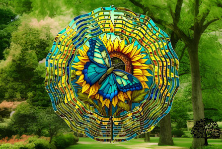 10" Metal Wind Spinner Butterfly & Sunflowers Handmade