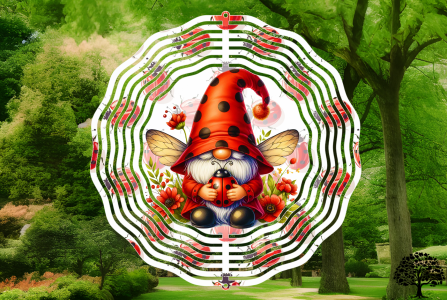 10" Metal Wind Spinner Ladybug Gnome Handmade