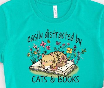 Easily Distracted by Cats and Books T-Shirt