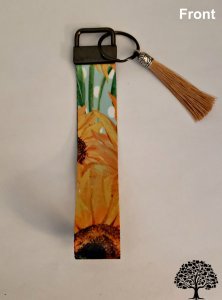 Sunflower Leopard Print Design Key Fob Wristlet Handmade