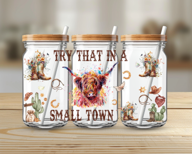 "Try That in a Small Town" 16oz Clear Liberty Glass