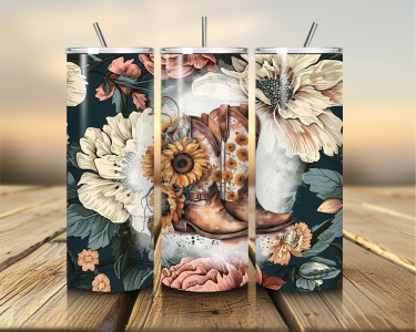 Cowgirl Boots and Floral Stainless Steel Tumbler