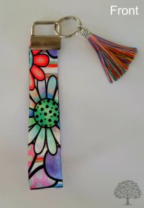 Colorful Flowers Key Fob Wristlet Handmade