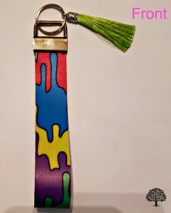 Paint Drips Colorful Design Key Fob Wristlet Handmade