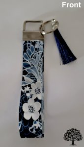 Blue White Flowers Design Key Fob Wristlet Handmade