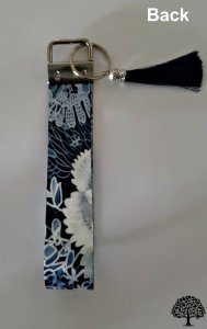 Blue White Flowers Design Key Fob Wristlet Handmade
