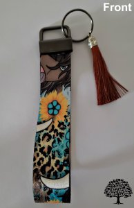 Western Sunflower Leopard Design Key Fob Wristlet Handmade