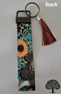 Western Sunflower Leopard Design Key Fob Wristlet Handmade