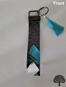 Cowhide and Turquoise Design Key Fob Wristlet Handmade