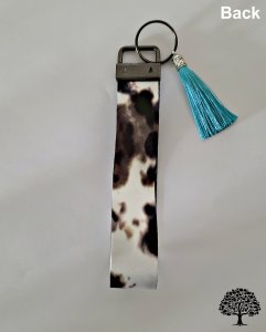 Cowhide and Turquoise Design Key Fob Wristlet Handmade
