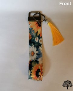 Sunflowers and Daisy Design Key Fob Wristlet Handmade